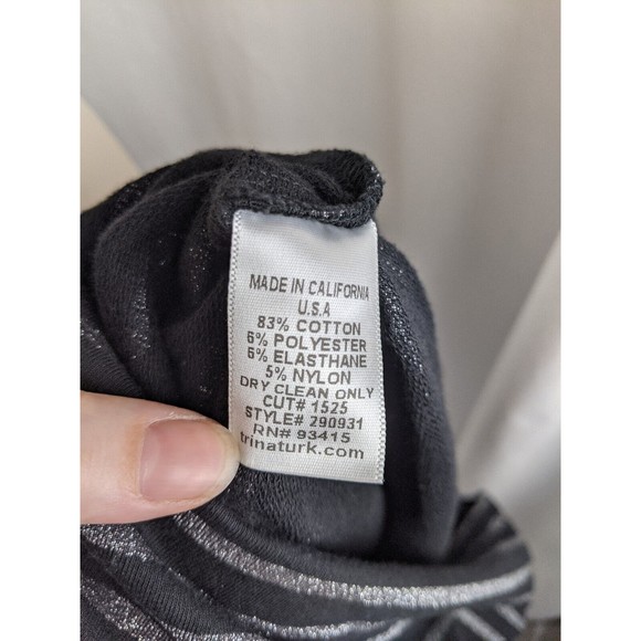 Trina Turk Striped T-shirt Dress Soft Lightweight Metallic Silver Black S 4 - Picture 5 of 5